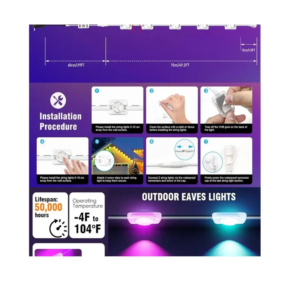 POOFZY Permanent Outdoor Lights for House,100ft RGB+IC Smart Outdoor Decor,